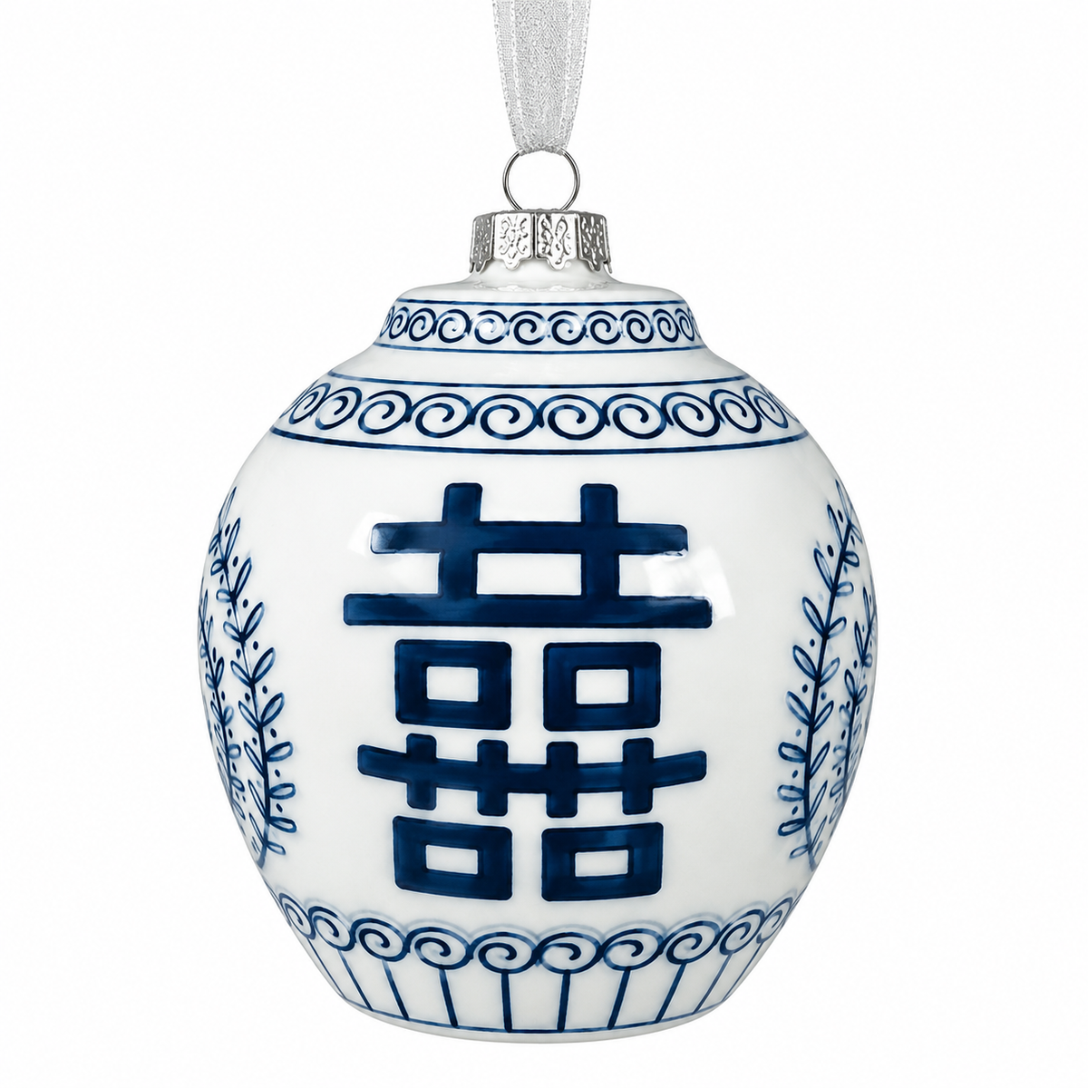 Blue & White Flat Top Happiness Ornament