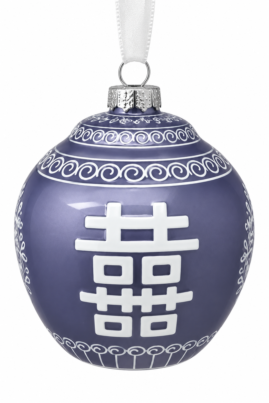 PEARLIZED BLUE & WHITE FLAT TOP HAPPINESS ORNAMENT