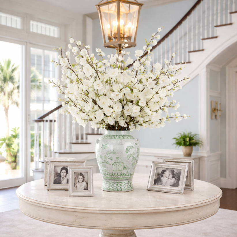Green Village Scene Cherry Blossom Arrangement