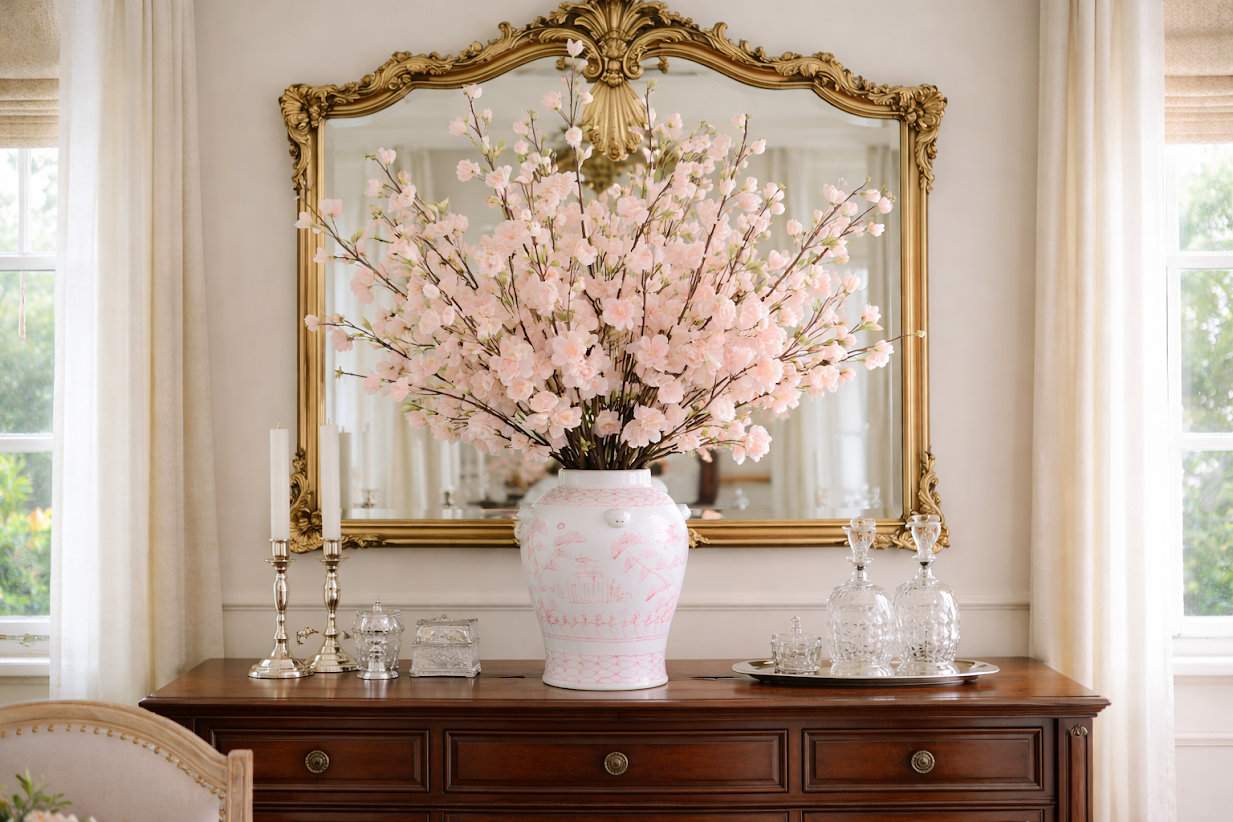 Pink Village Scene Cherry Blossom Arrangement