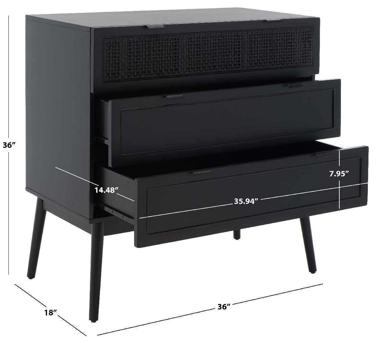 Baisley 3 Drawer Rattan Chest | Safavieh - CHS5000 - Black