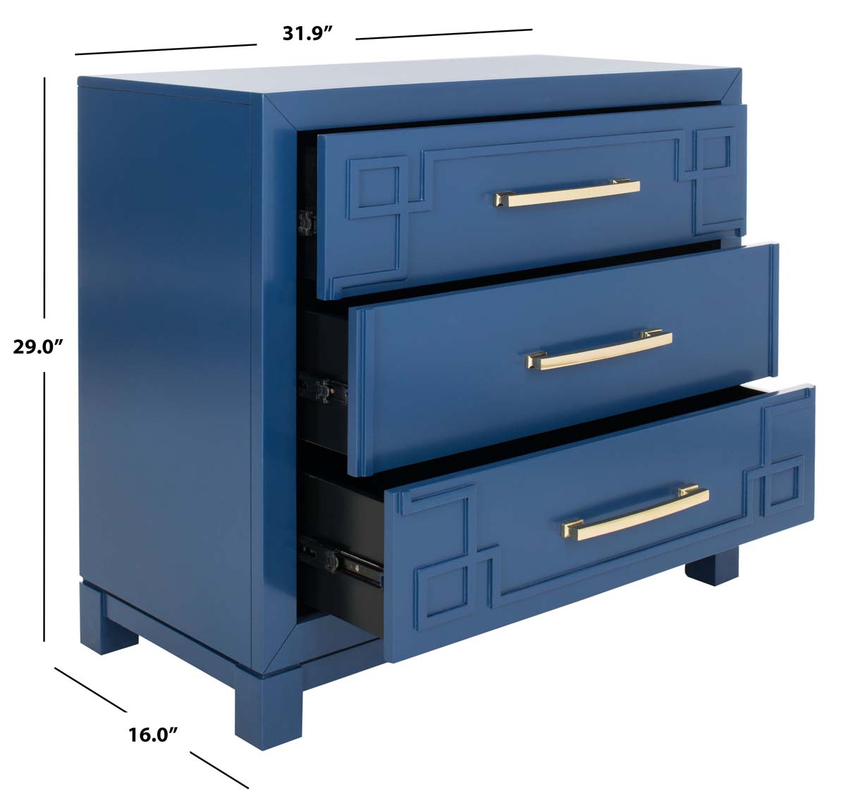 Raina 3 Drawer Chest | Safavieh - Lapis Blue/Gold