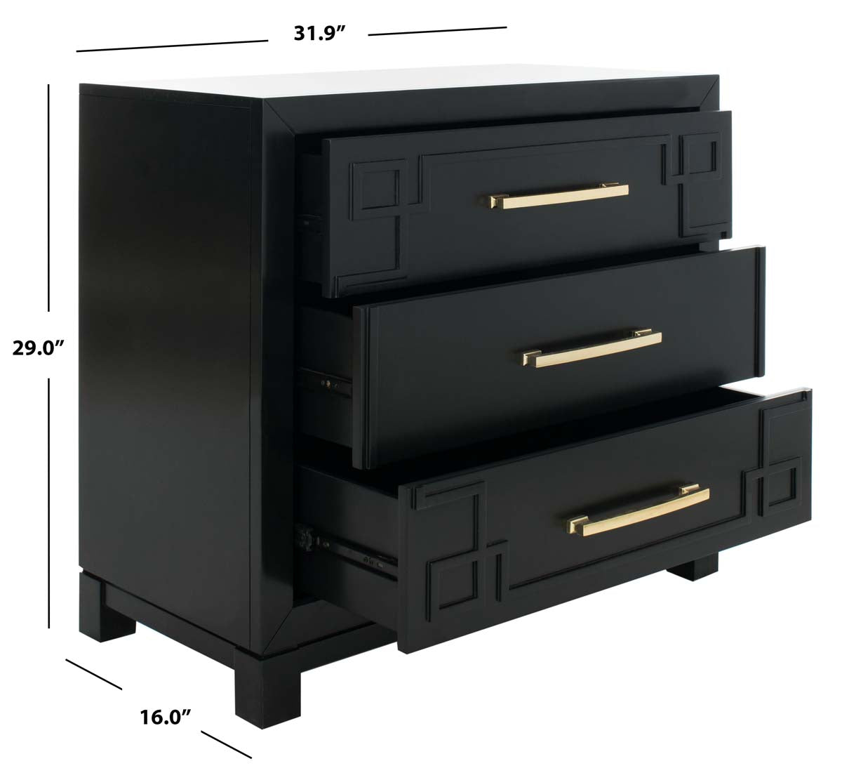 Raina 3 Drawer Chest | Safavieh - Black/Gold