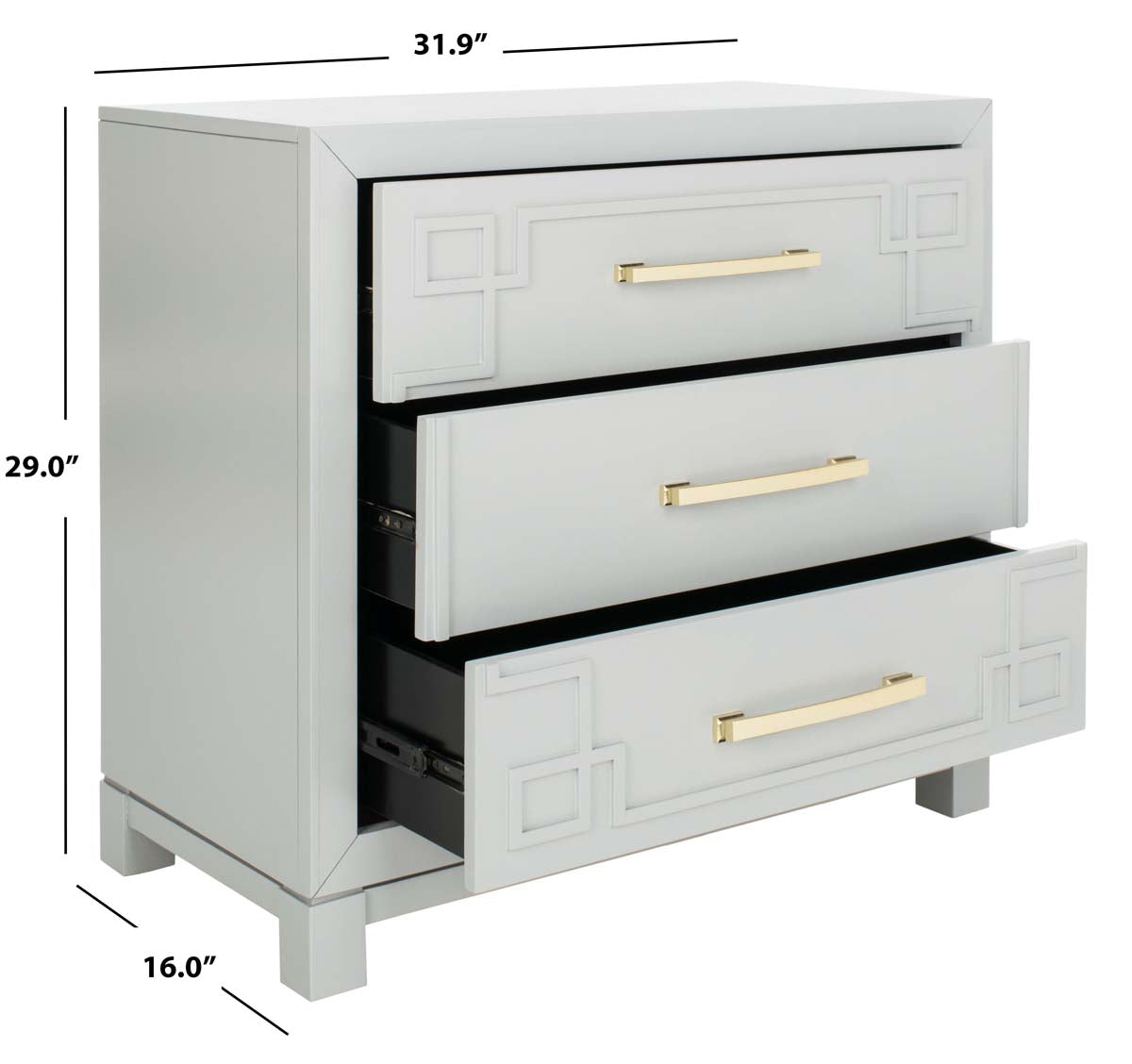 Raina 3 Drawer Chest | Safavieh - Grey/Gold