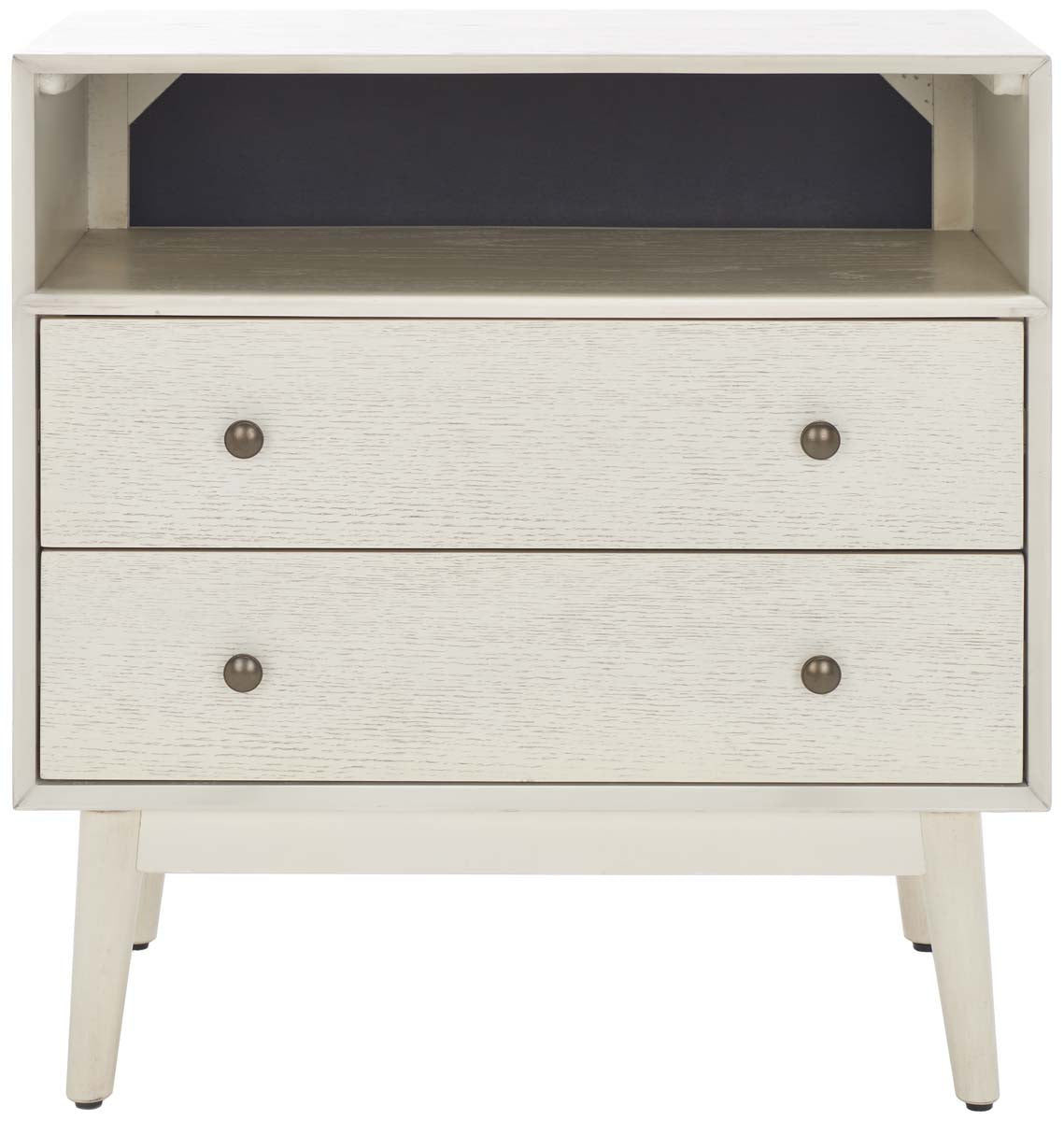 Scully 2 Drawer 1 Shelf Chest | Safavieh - White Washed/Antique Gold Drawer Knobs