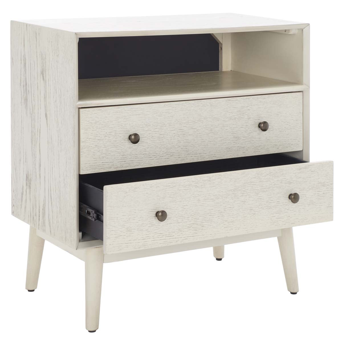 Scully 2 Drawer 1 Shelf Chest | Safavieh - White Washed/Antique Gold Drawer Knobs