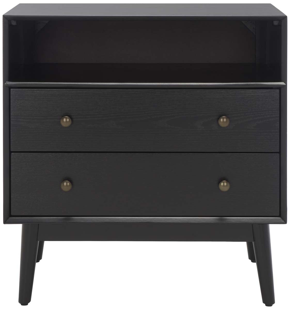 Scully 2 Drawer 1 Shelf Chest | Safavieh - Black/ Antique Gold Drawer Knobs