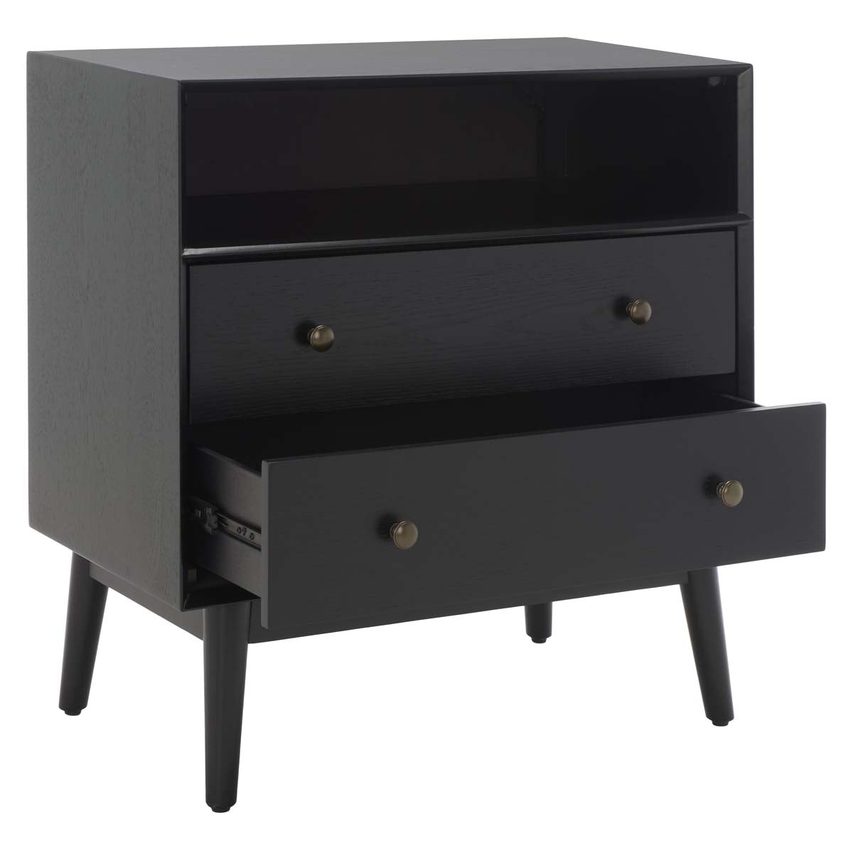 Scully 2 Drawer 1 Shelf Chest | Safavieh - Black/ Antique Gold Drawer Knobs