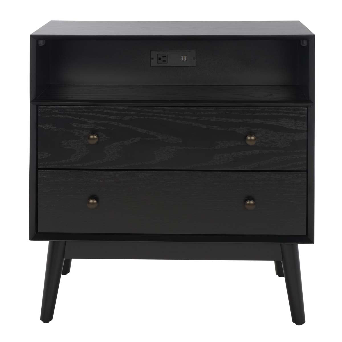 Scully 2 Drawer 1 Shelf Chest W/ Usb | Safavieh - Black / Gold