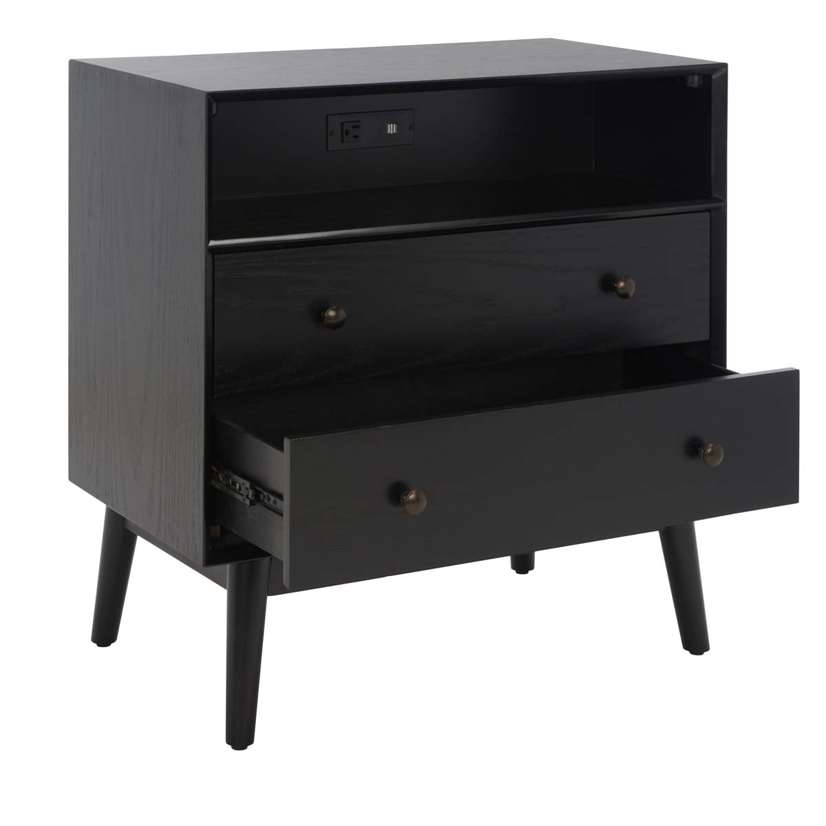 Scully 2 Drawer 1 Shelf Chest W/ Usb | Safavieh - Black / Gold