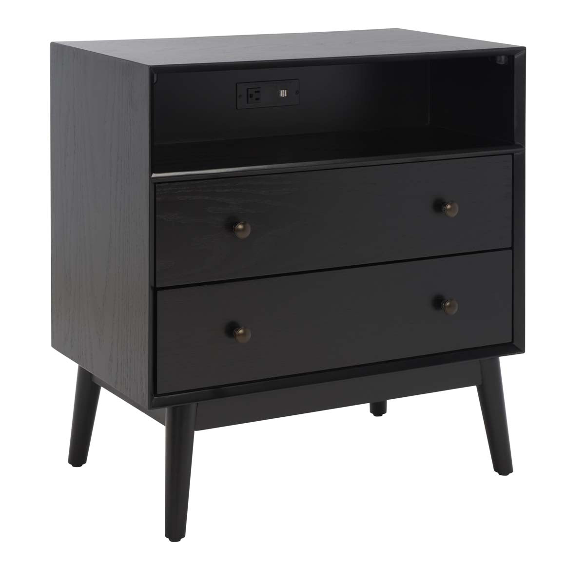 Scully 2 Drawer 1 Shelf Chest W/ Usb | Safavieh - Black / Gold