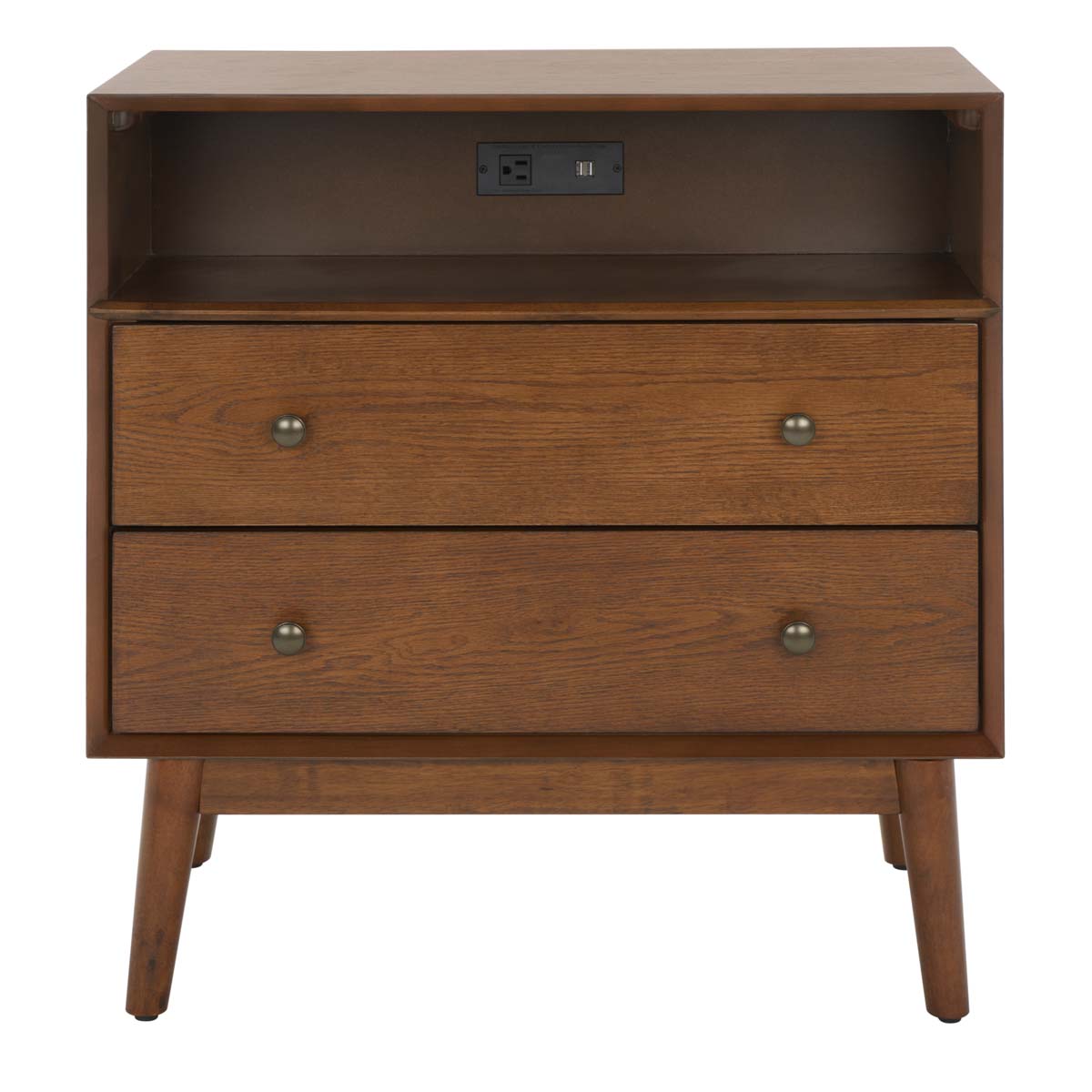 Scully 2 Drawer 1 Shelf Chest W/ Usb | Safavieh - Medium Oak / Gold