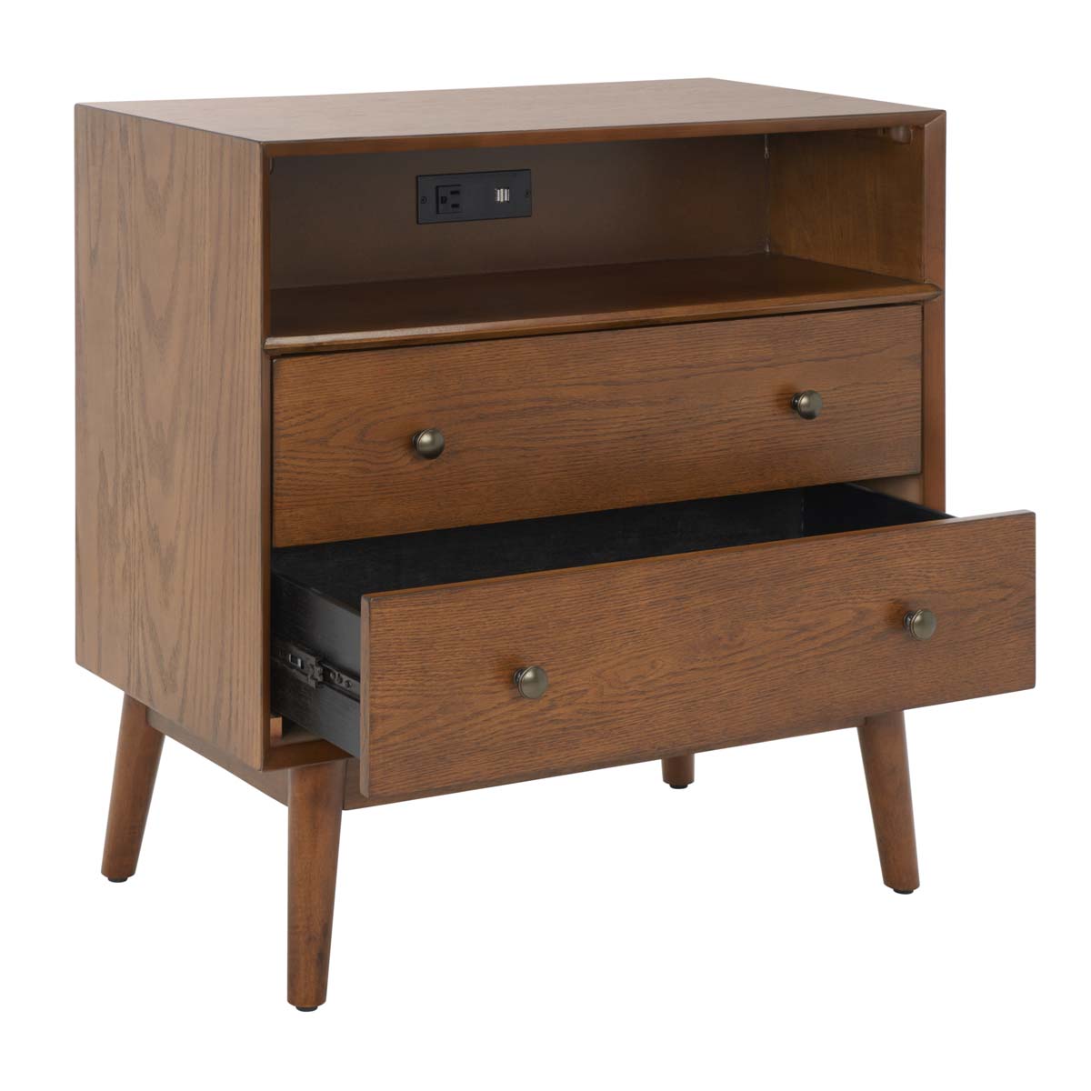 Scully 2 Drawer 1 Shelf Chest W/ Usb | Safavieh - Medium Oak / Gold