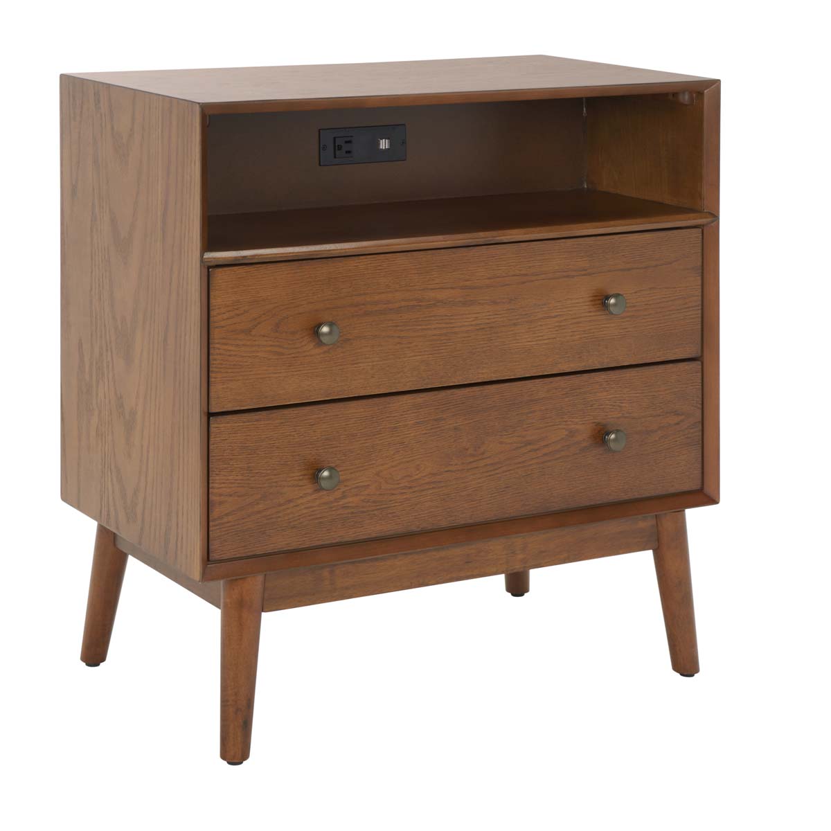 Scully 2 Drawer 1 Shelf Chest W/ Usb | Safavieh - Medium Oak / Gold