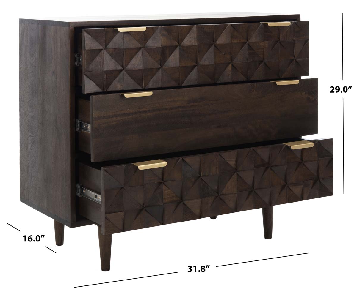 Zinnia 3 Drawer Chest | Safavieh - Walnut