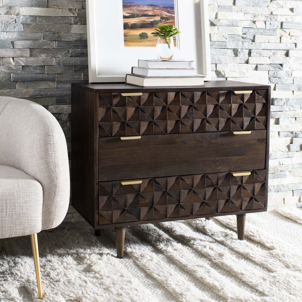 Zinnia 3 Drawer Chest | Safavieh - Walnut