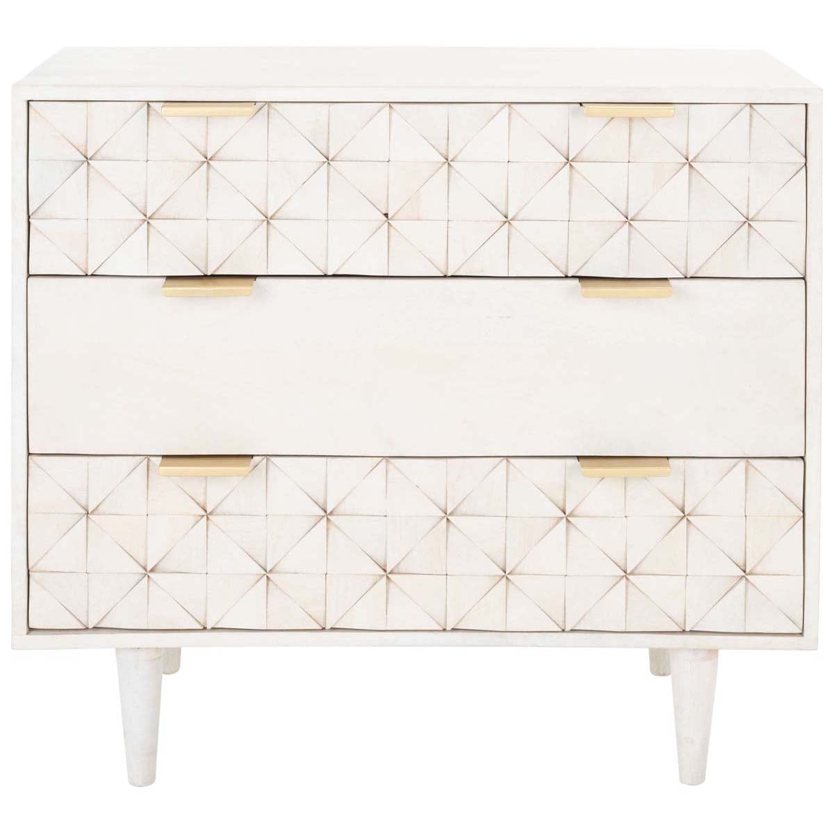 Zinnia 3 Drawer Chest  | Safavieh - White Washed / Brass