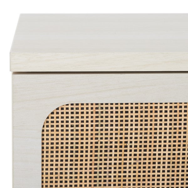 Irelia 3 Drawer Chest, CHS9602 | Safavieh - Bleached White / Natural Rattan / Gold Handle