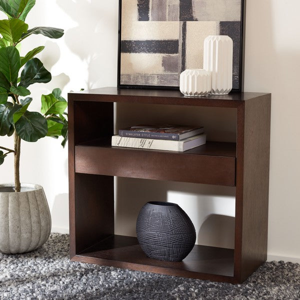 Munson 2 Shelf 1 Drawer Console Table, CNS6605 | Safavieh - Dark Oak