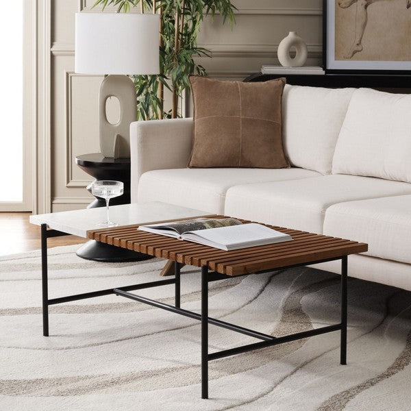 Dallas Coffee Table, COF2501 | Safavieh - Brown / White Faux Marble 