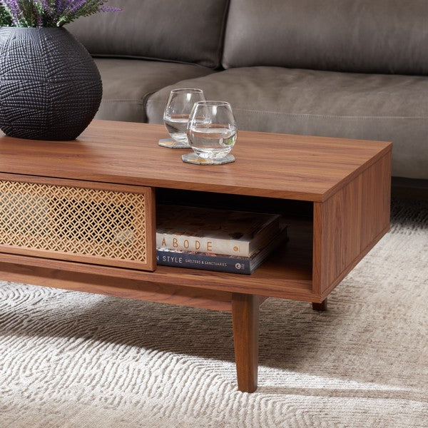 Ceu 2 Door Coffee Table, COF9602 | Safavieh - Walnut/ Gold