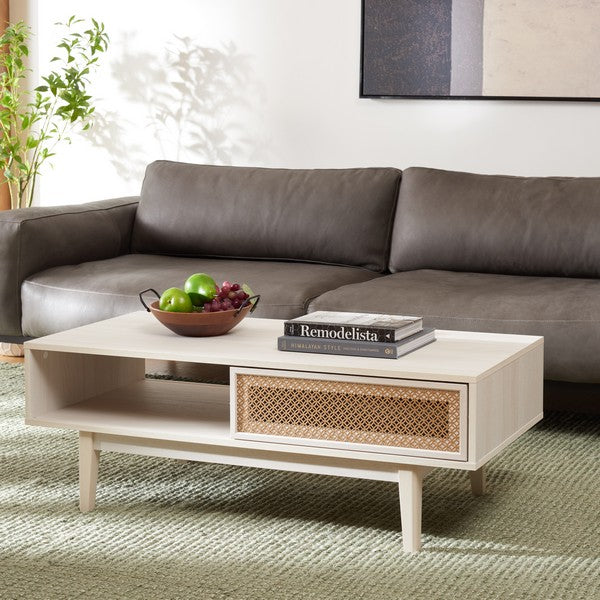 Ceu 2 Door Coffee Table, COF9602 | Safavieh - Bleached White/ Gold