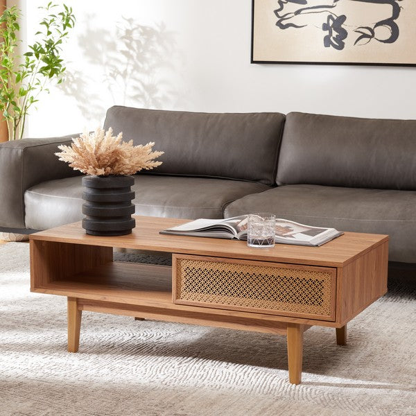 Ceu 2 Door Coffee Table, COF9602 | Safavieh - Oak/ Gold