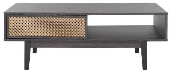 Ceu 2 Door Coffee Table, COF9602 | Safavieh - Distressed Black/ Gold