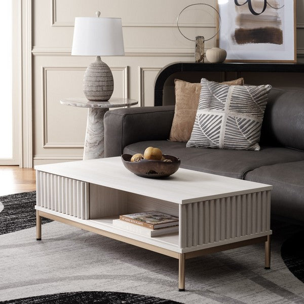 Lylia 2 Door Coffee Table, COF9603 | Safavieh - Bleached White / Gold