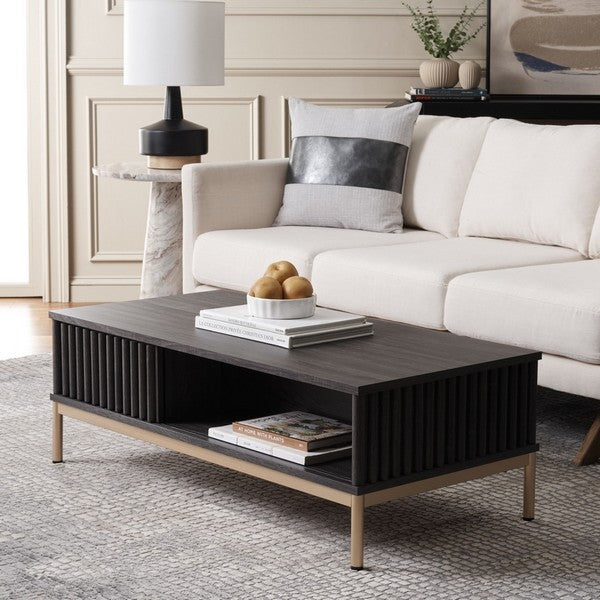 Lylia 2 Door Coffee Table, COF9603 | Safavieh - Distressed Black / Gold