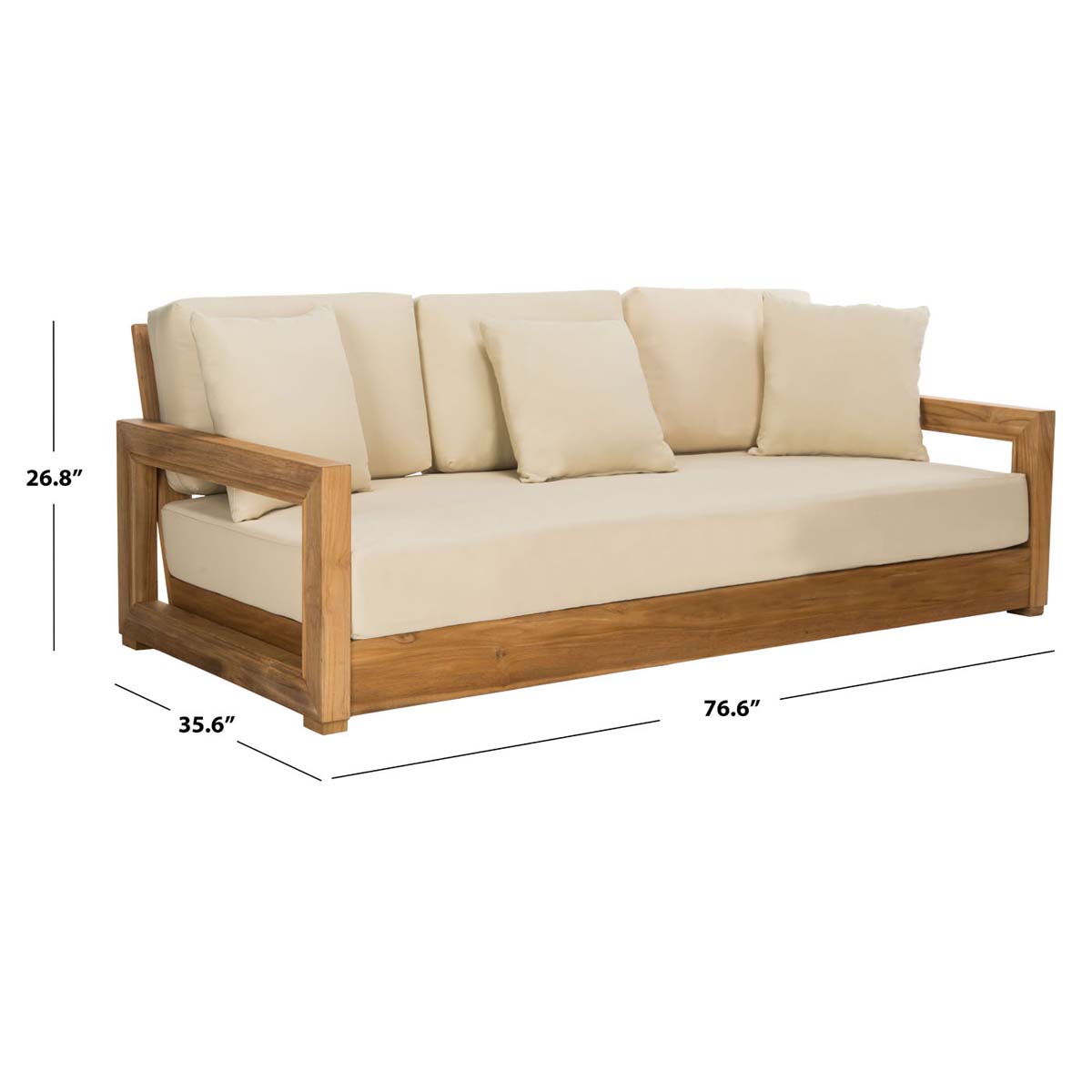 Montford 3-Seat Sofa | Safavieh Couture - Natural Teak / Beige