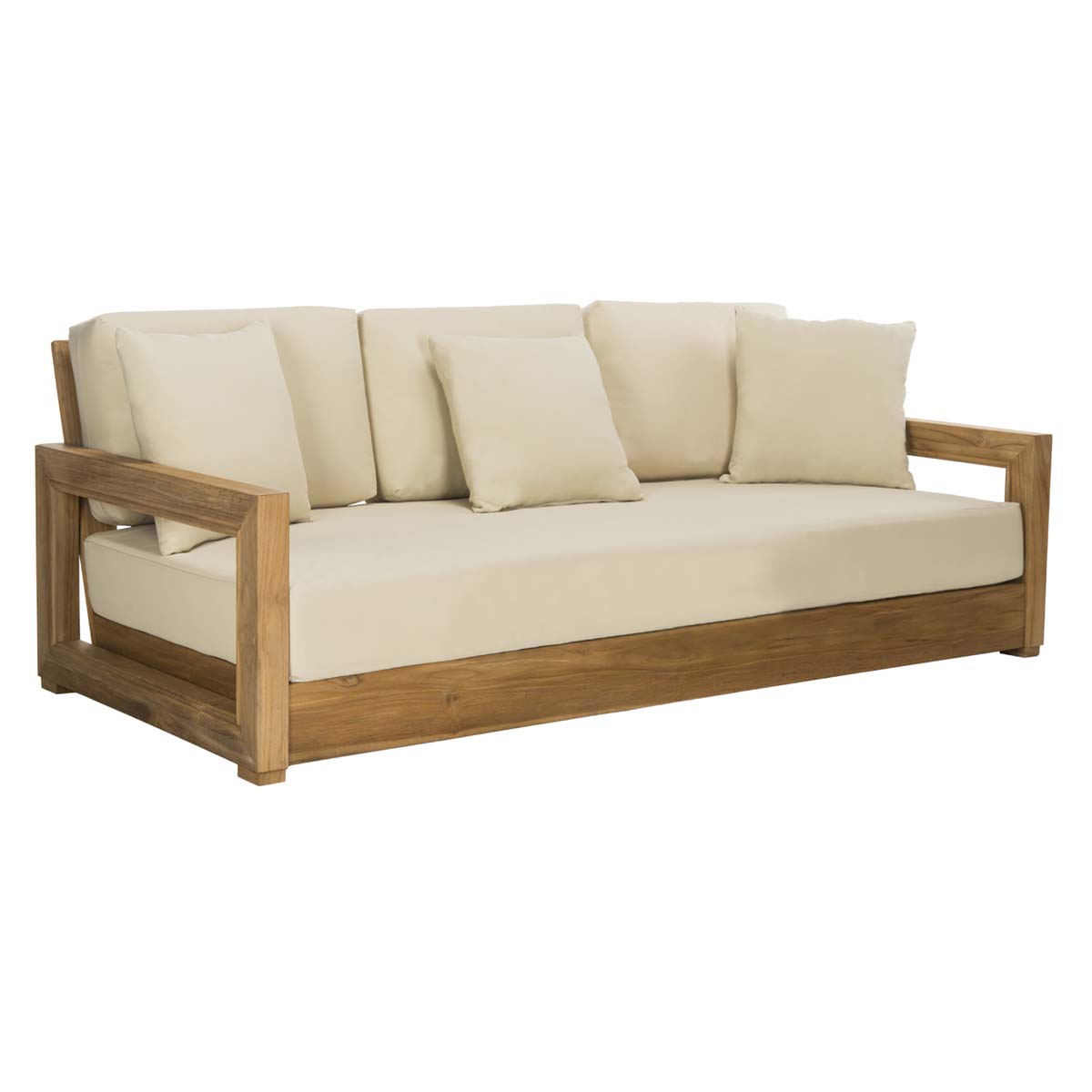 Montford 3-Seat Sofa | Safavieh Couture - Natural Teak / Beige