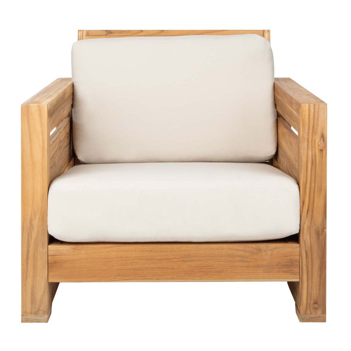 Guadeloupe Outdoor Teak Club Chair | Safavieh Couture - Natural / Beige