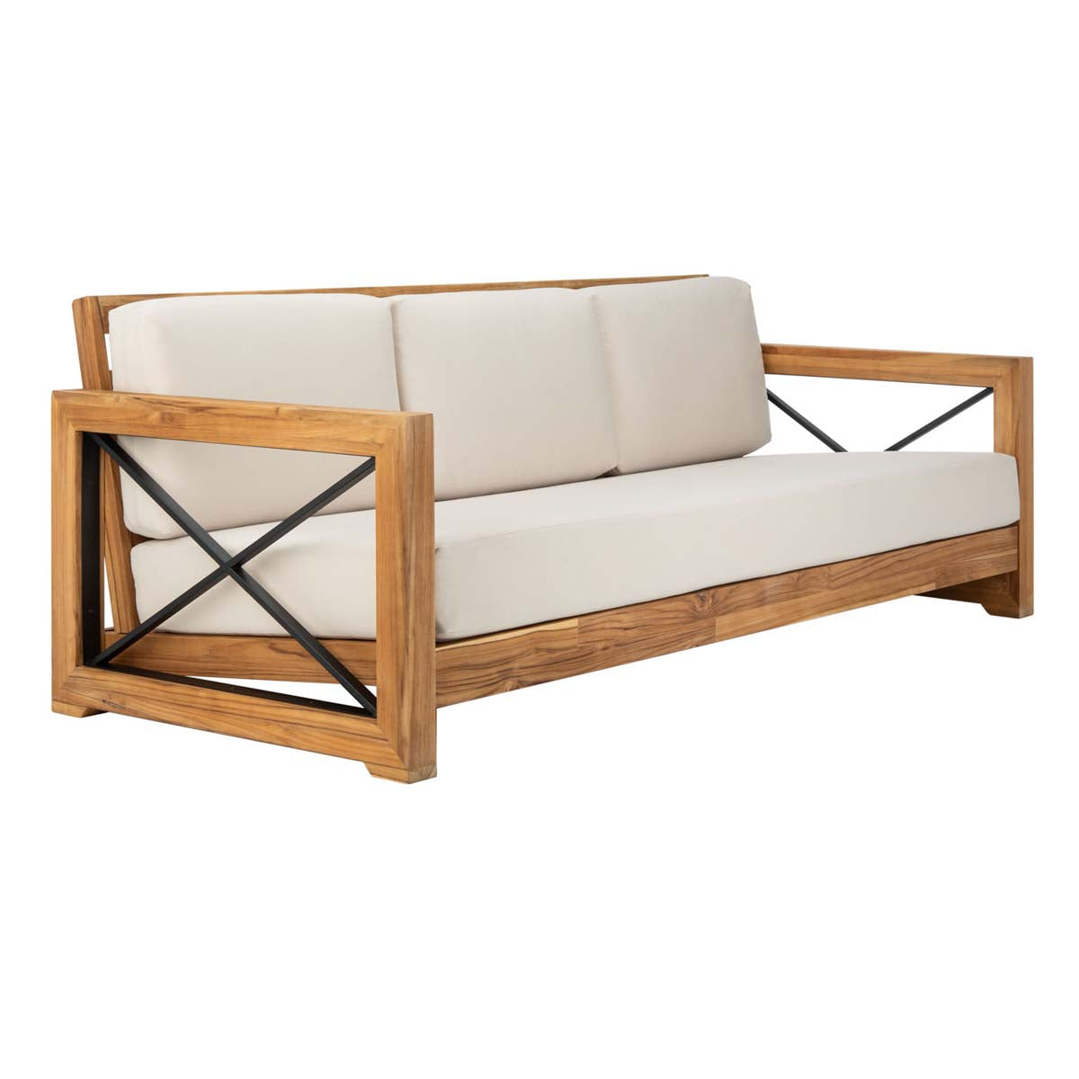 Safavieh Couture Curacao Outdoor Teak 3 - Seat Sofa - Natural / Beige