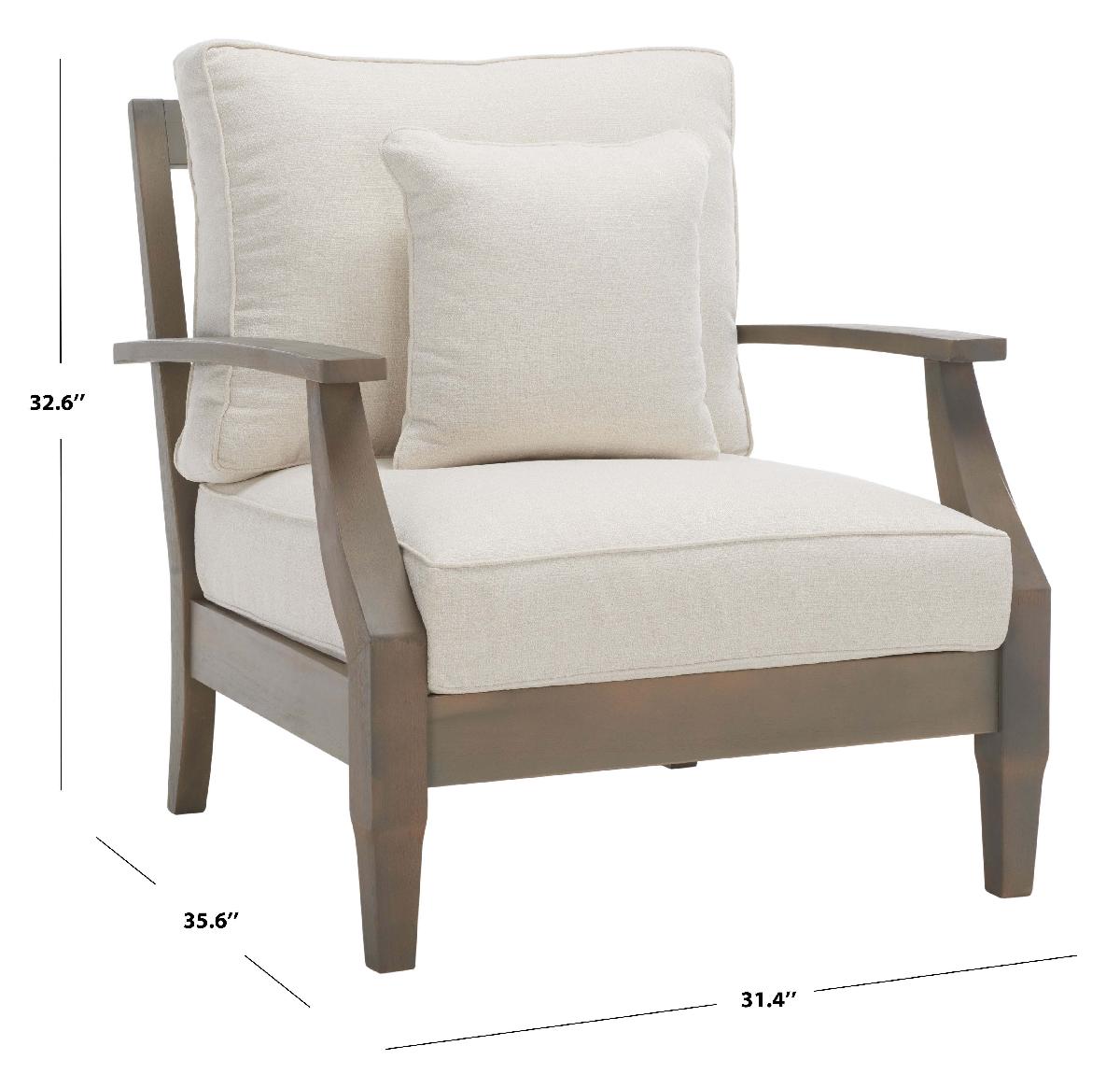 Safavieh Couture Martinique Wood Patio Armchair - Light Grey / Beige