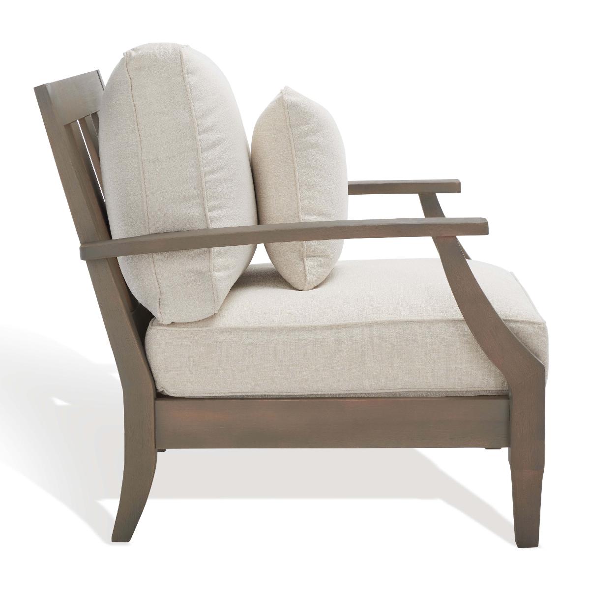 Safavieh Couture Martinique Wood Patio Armchair - Light Grey / Beige