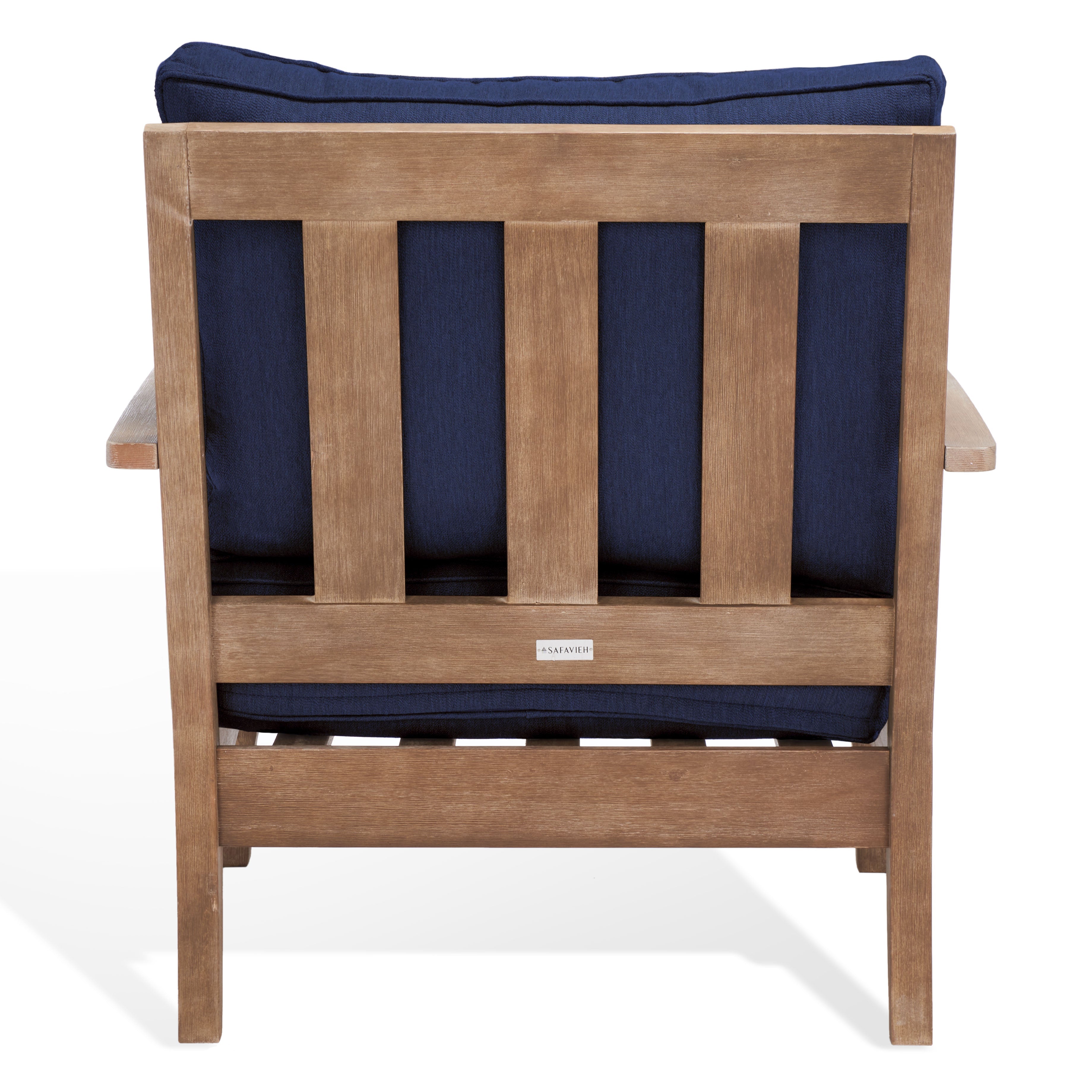 Safavieh Couture Martinique Wood Patio Armchair - Natural / Navy