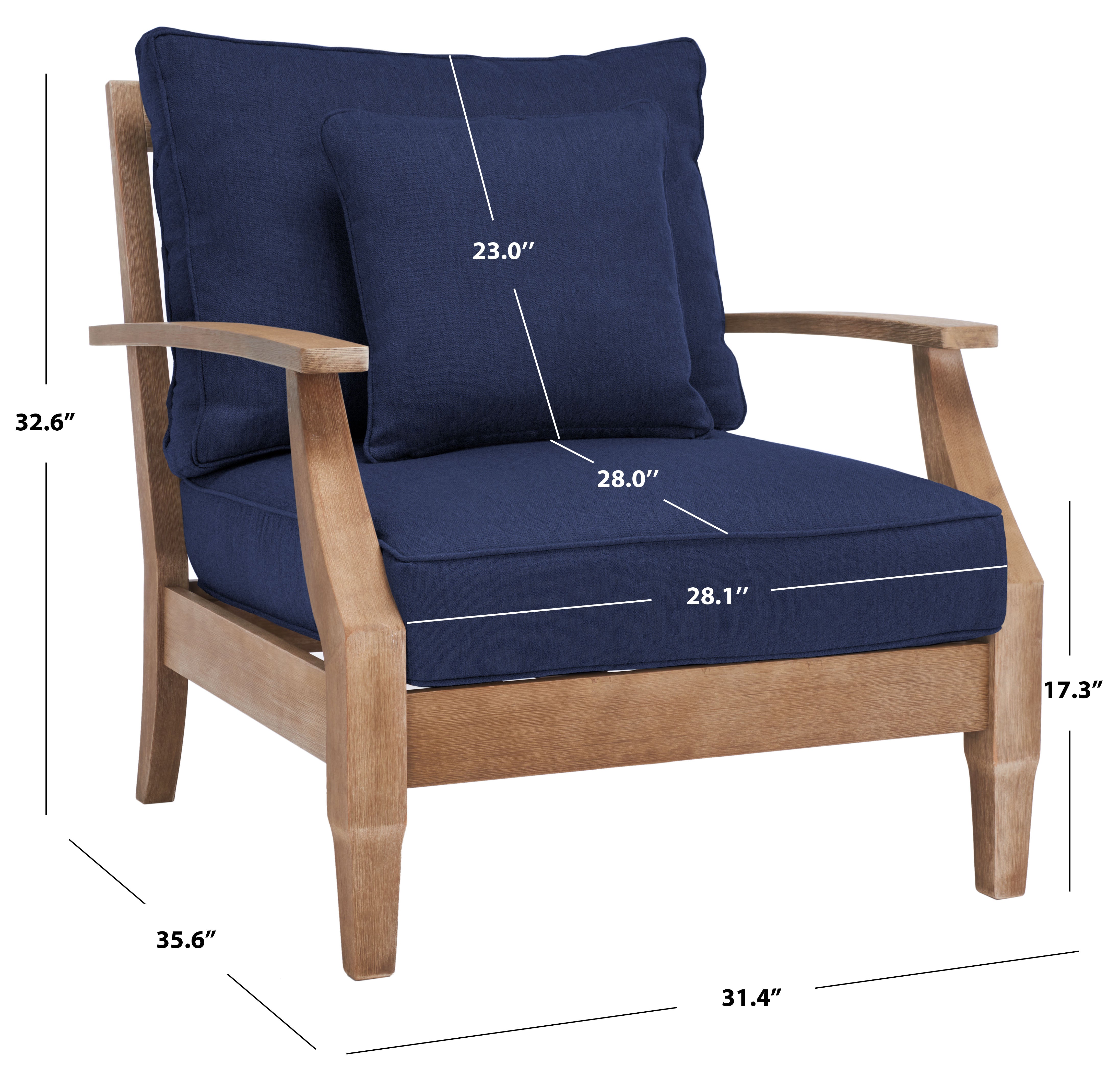 Safavieh Couture Martinique Wood Patio Armchair - Natural / Navy