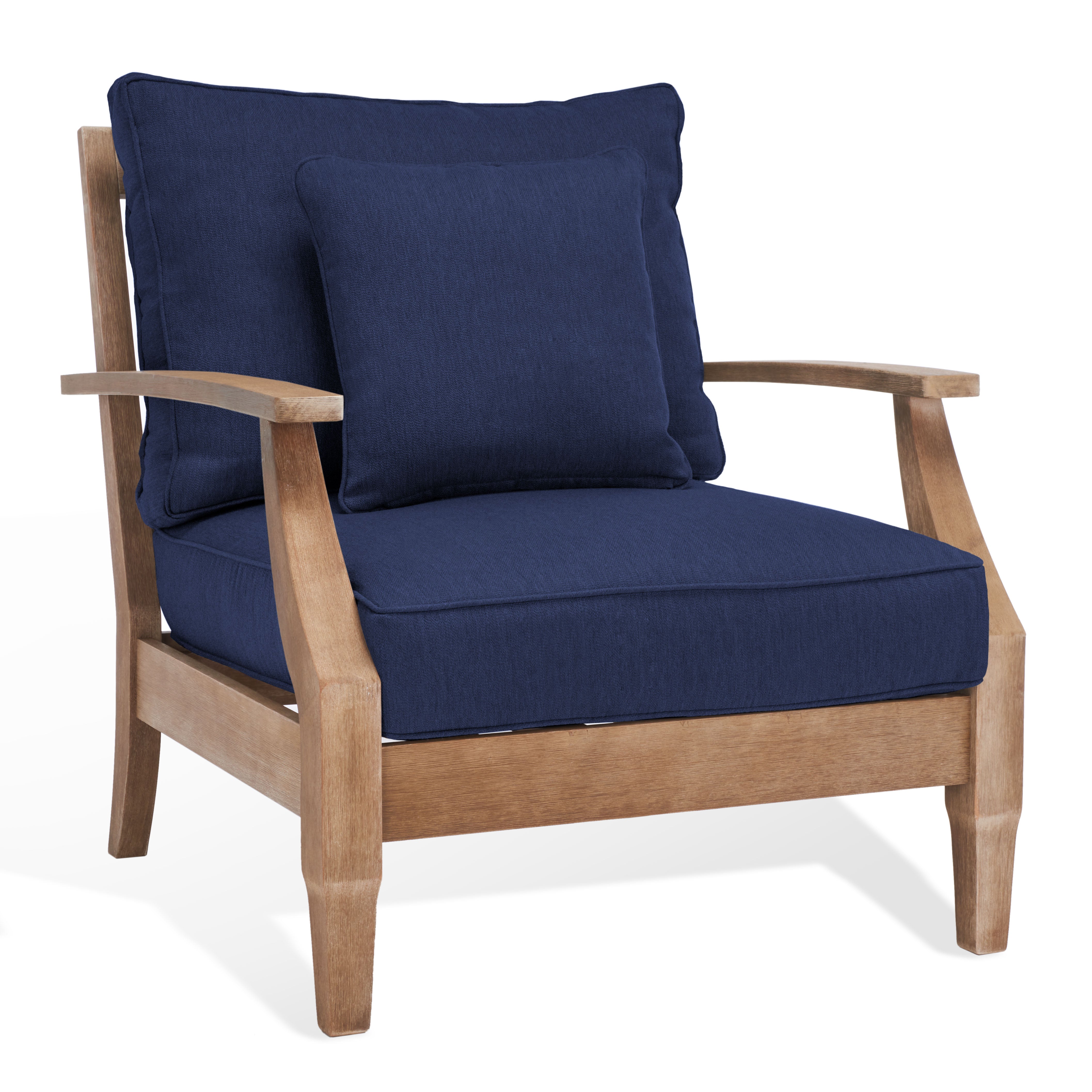 Safavieh Couture Martinique Wood Patio Armchair - Natural / Navy