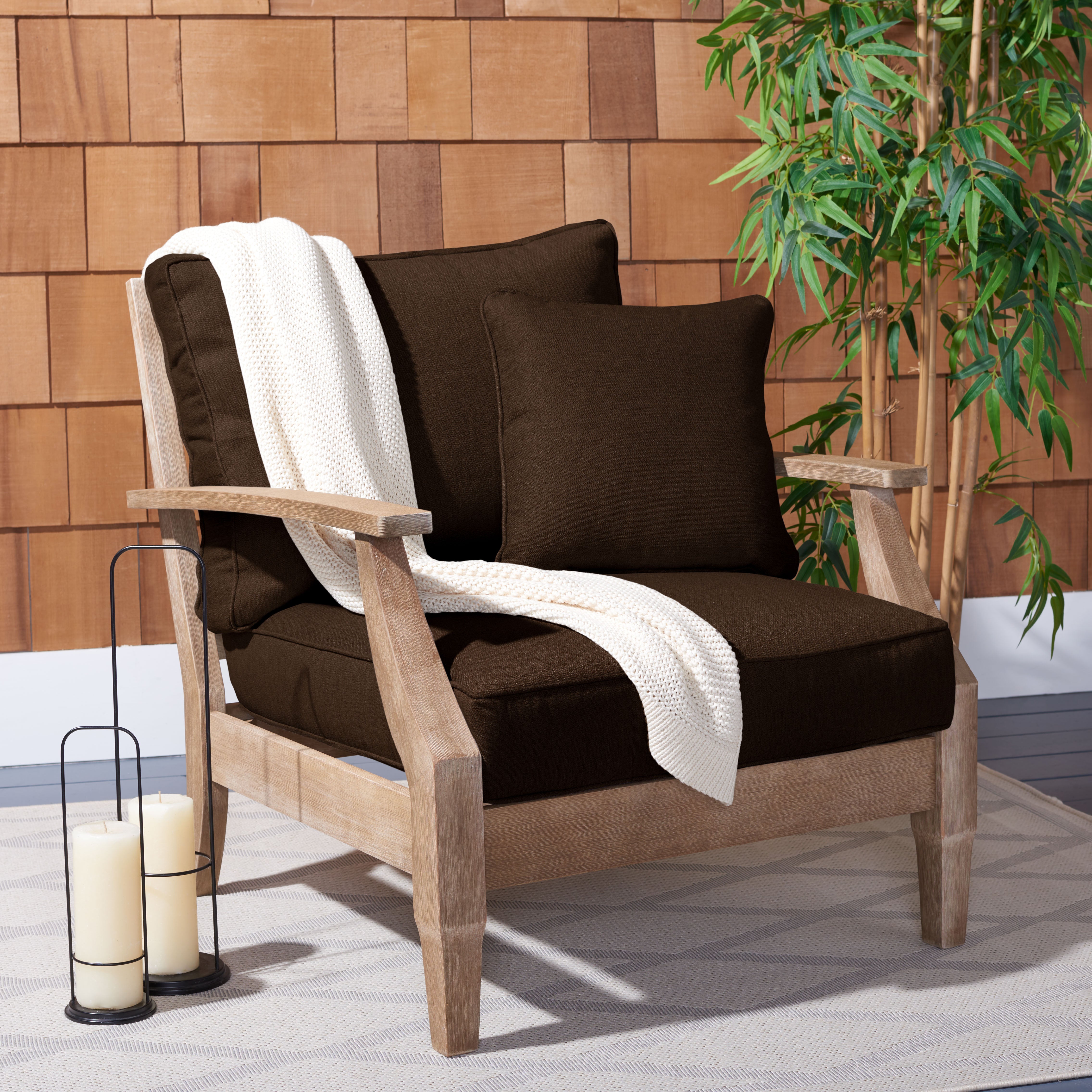 Safavieh Couture Martinique Wood Patio Armchair - Natural / Dark Brown