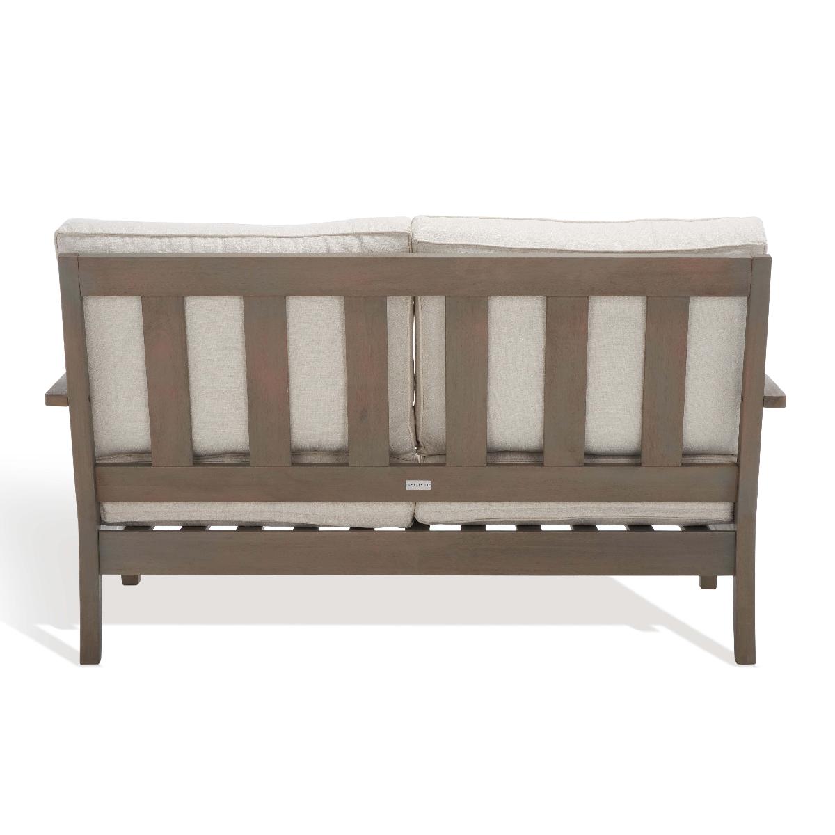 Safavieh Couture Martinique Wood Patio Loveseat - Light Grey / Beige