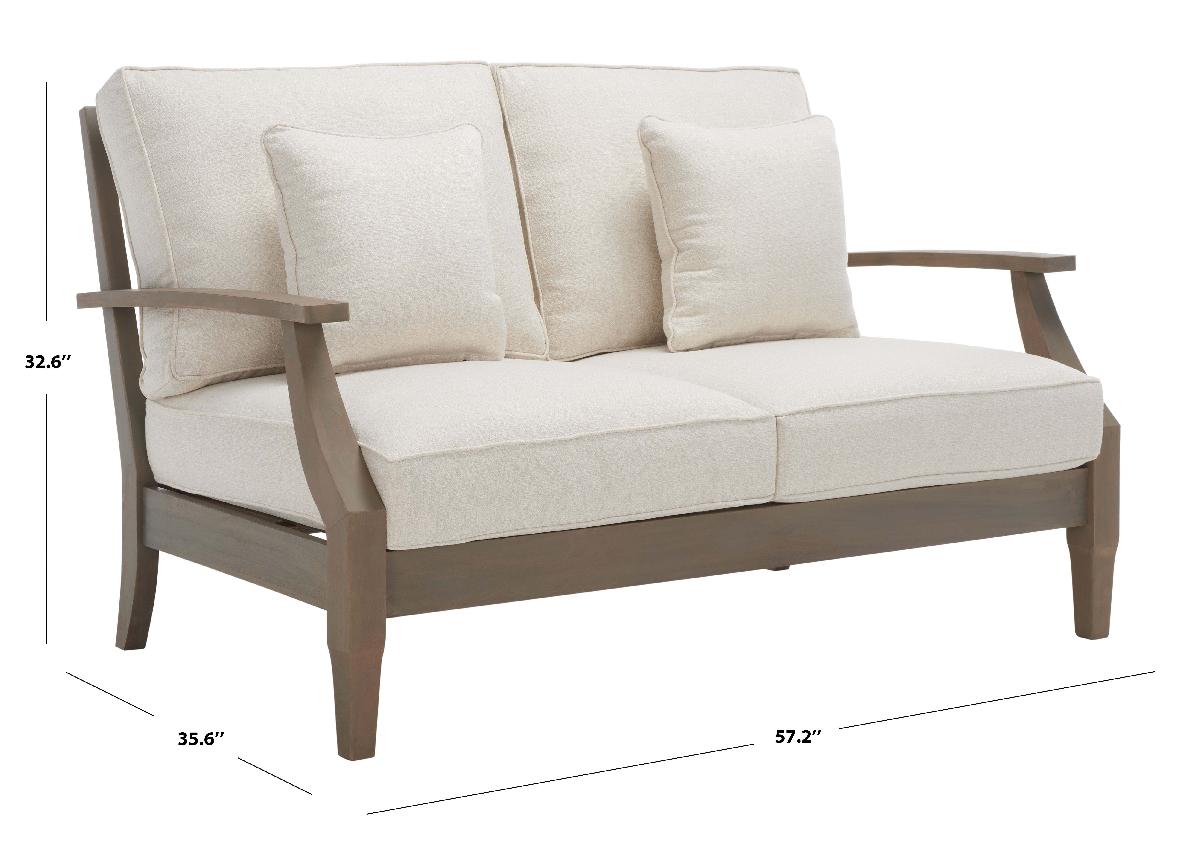 Safavieh Couture Martinique Wood Patio Loveseat - Light Grey / Beige