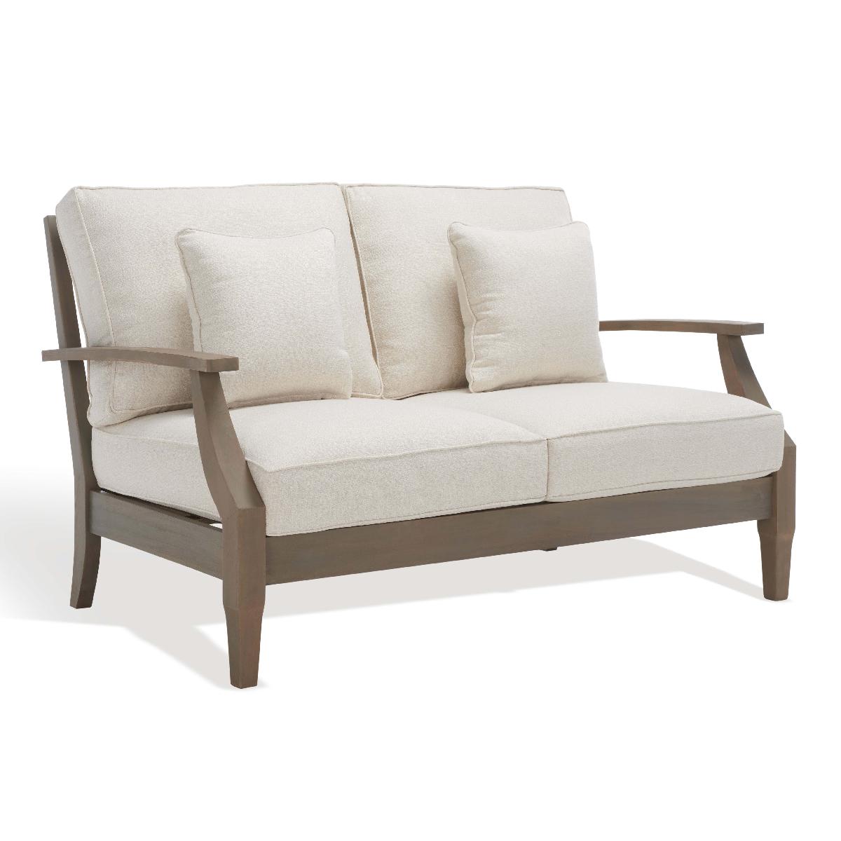 Safavieh Couture Martinique Wood Patio Loveseat - Light Grey / Beige