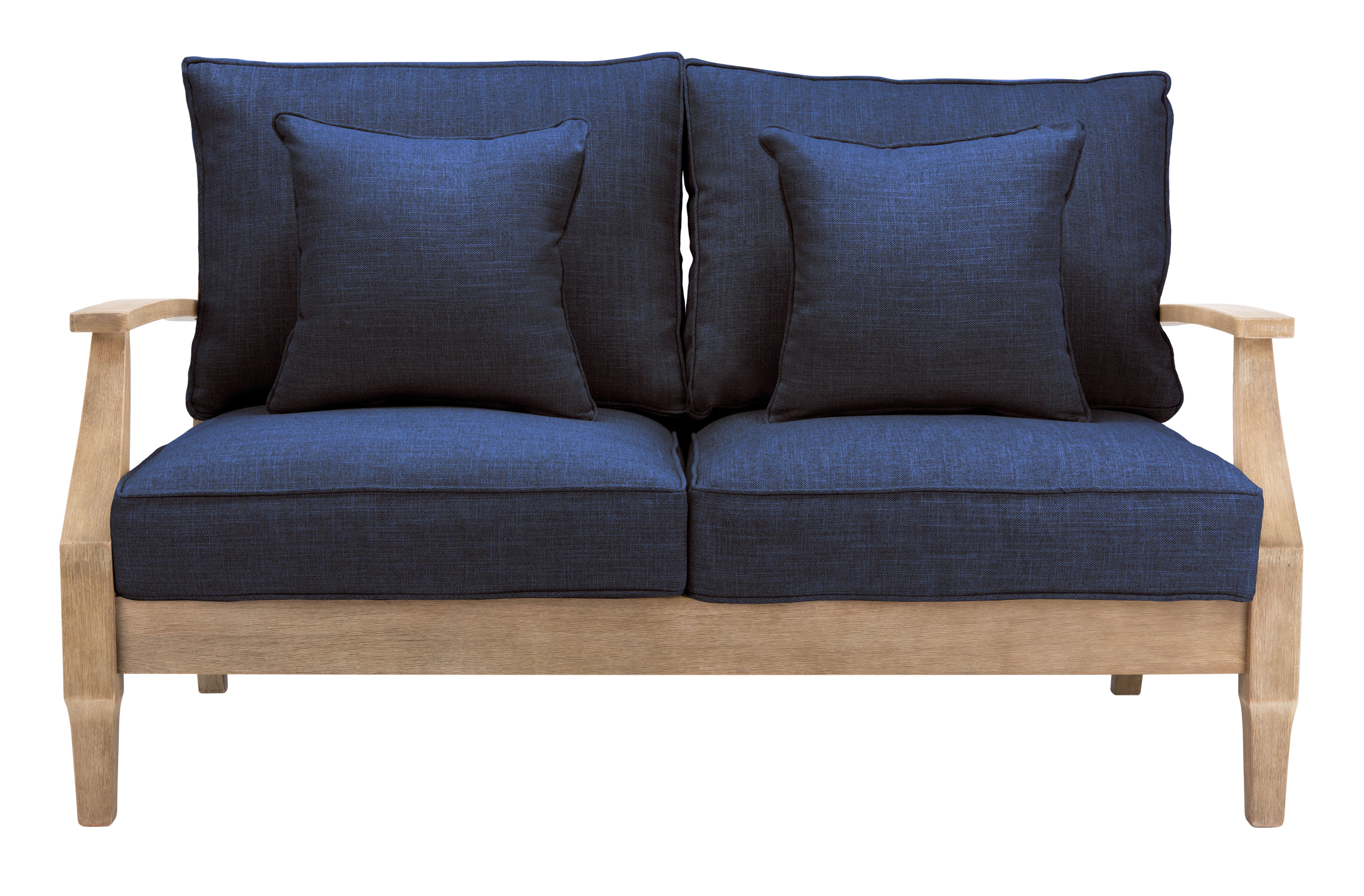 Safavieh Couture Martinique Wood Patio Loveseat - Natural / Navy