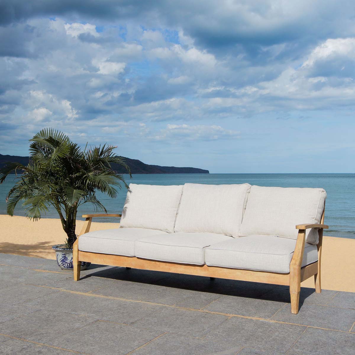 Safavieh Couture Martinique Wood Patio Sofa - Natural / White