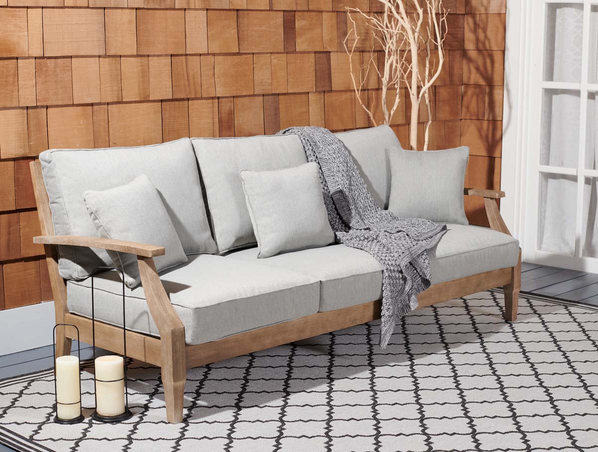 Safavieh Couture Martinique Wood Patio Sofa - Natural / Grey