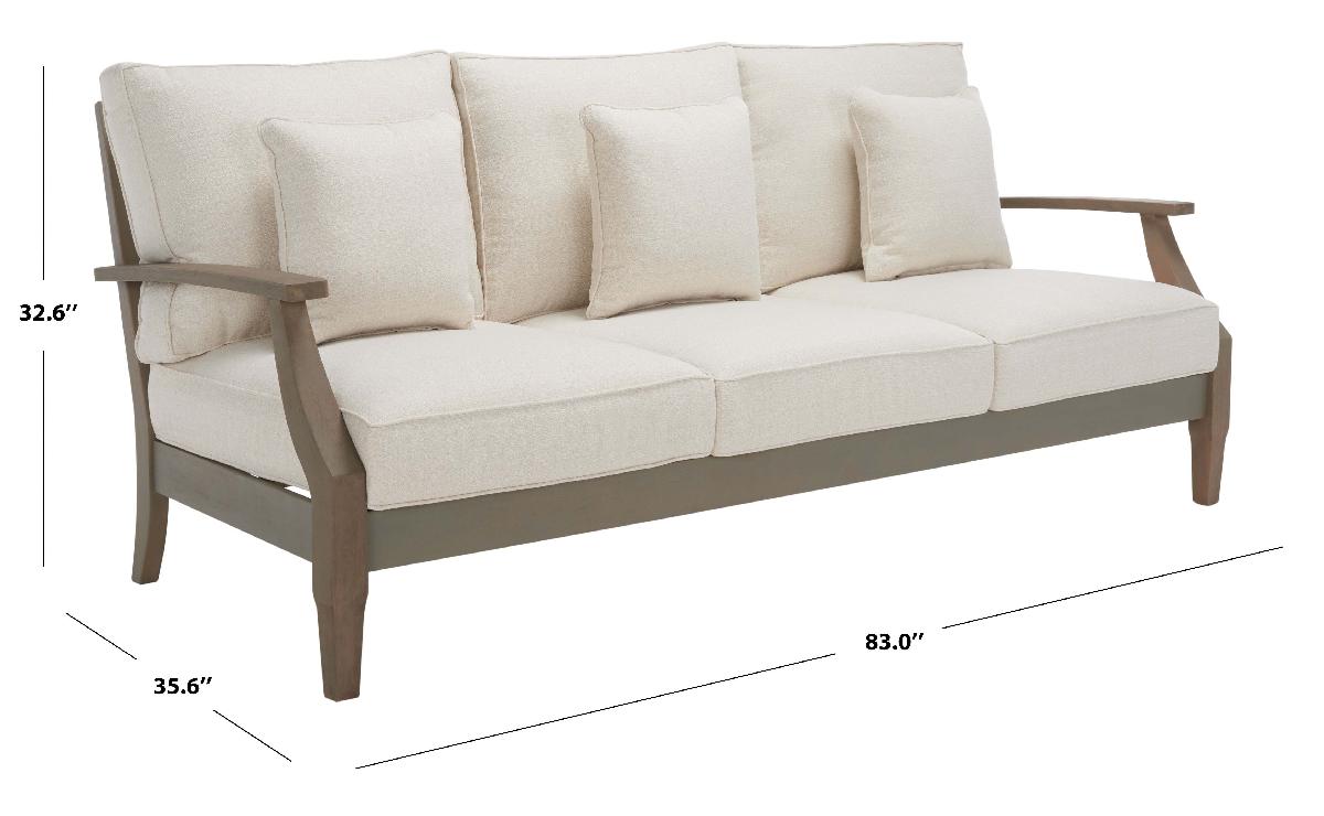 Safavieh Couture Martinique Wood Patio Sofa - Light Grey / Beige