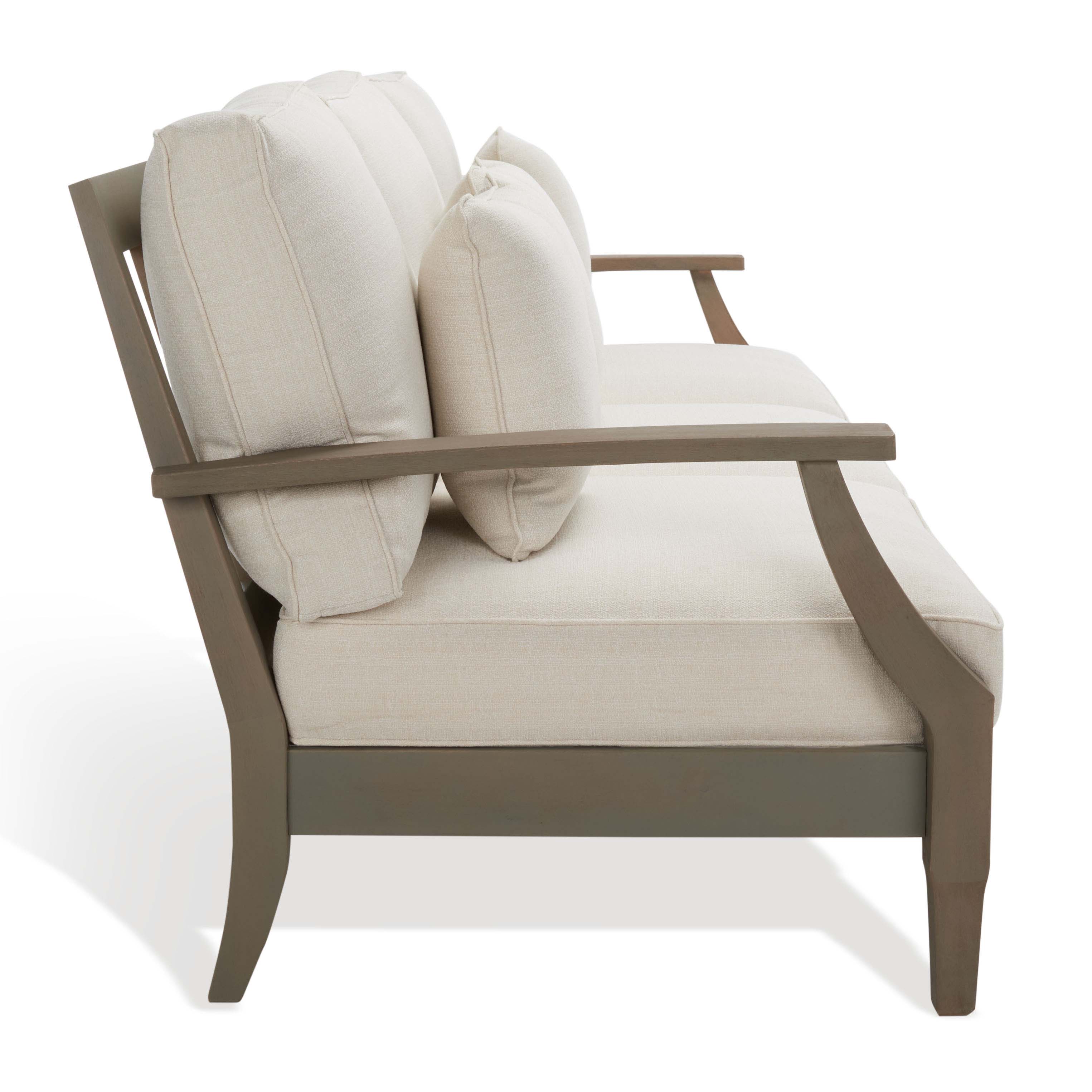 Safavieh Couture Martinique Wood Patio Sofa - Light Grey / Beige