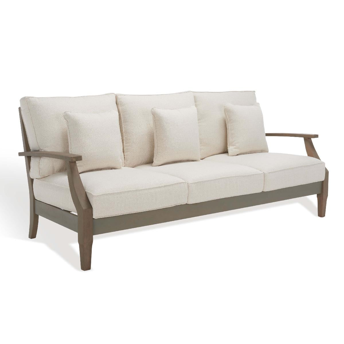 Safavieh Couture Martinique Wood Patio Sofa - Light Grey / Beige