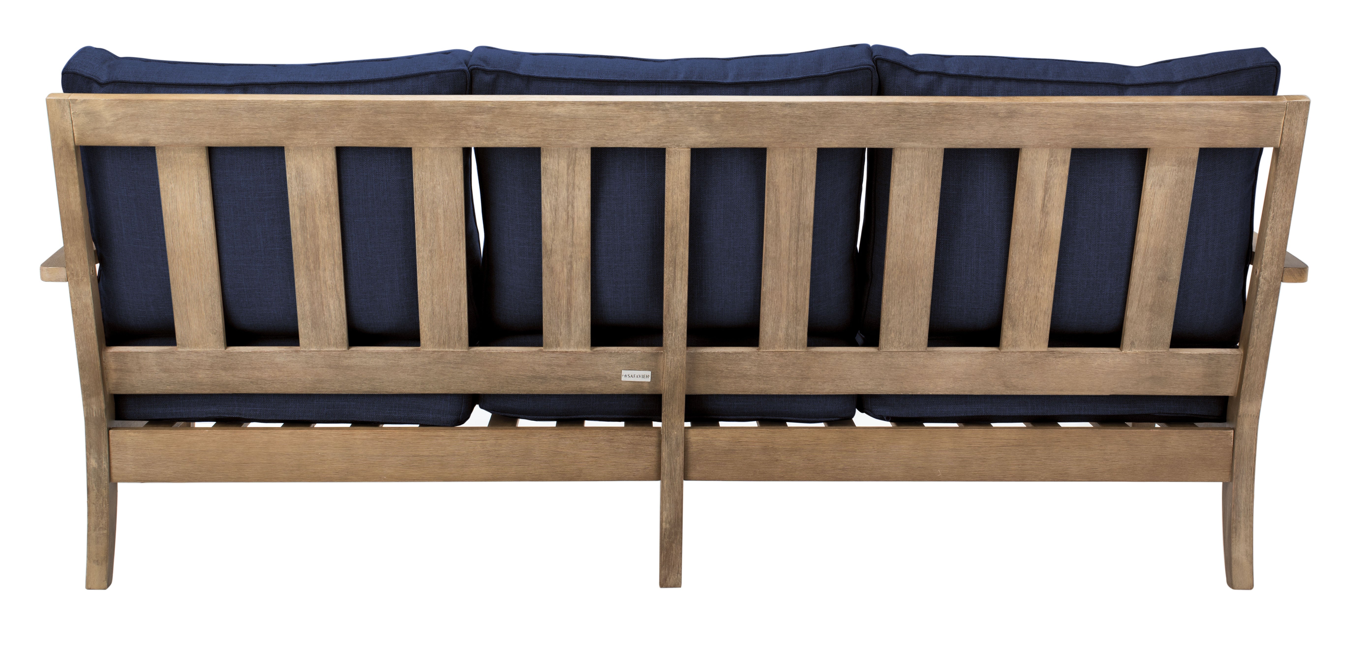 Safavieh Couture Martinique Wood Patio Sofa - Natural / Navy